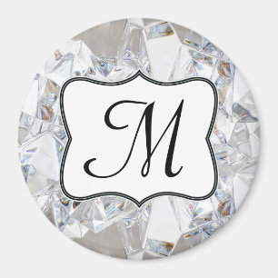 Diamond Ice Crystal Glitz Monogram Initial Magnet