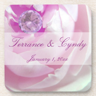 Diamond in a Pink Rose Personal Wedding Drink Coaster
