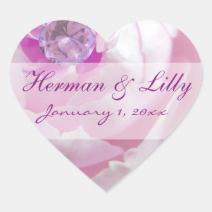 Diamond in a Pink Rose Personalize Wedding Heart Sticker