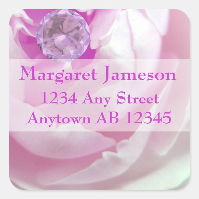 Diamond in Pink Rose Wedding Return Address Label (Front)