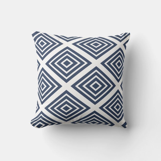 Diamond [indigo] - Japanese Traditional Pattern Throw Pillow (Front)