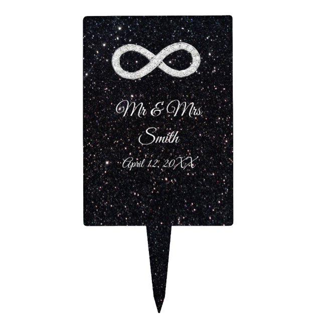 Diamond Infinity Black Glitter Wedding Cake Topper (Front)