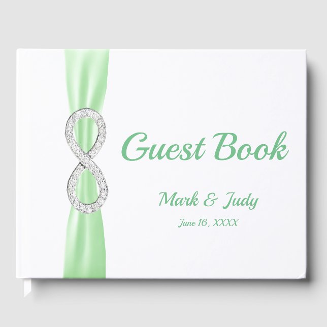 Diamond Infinity Green Ribbon Wedding Guestbook (Front)