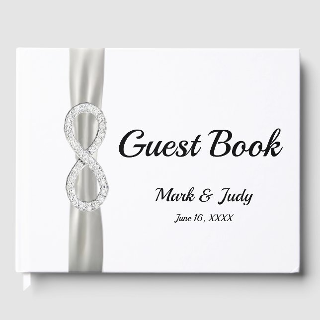 Diamond Infinity White Ribbon Wedding Guestbook (Front)