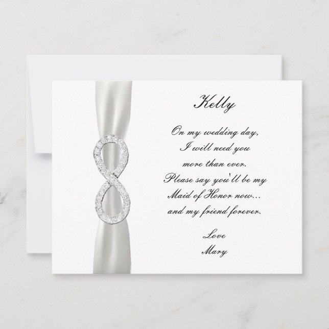 Diamond Infinity White Wedding Maid Of Honor Card (Front)