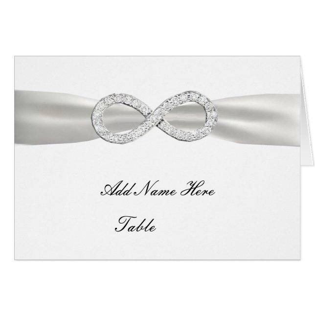 Diamond Infinity White Wedding Table Place Card (Front Horizontal)