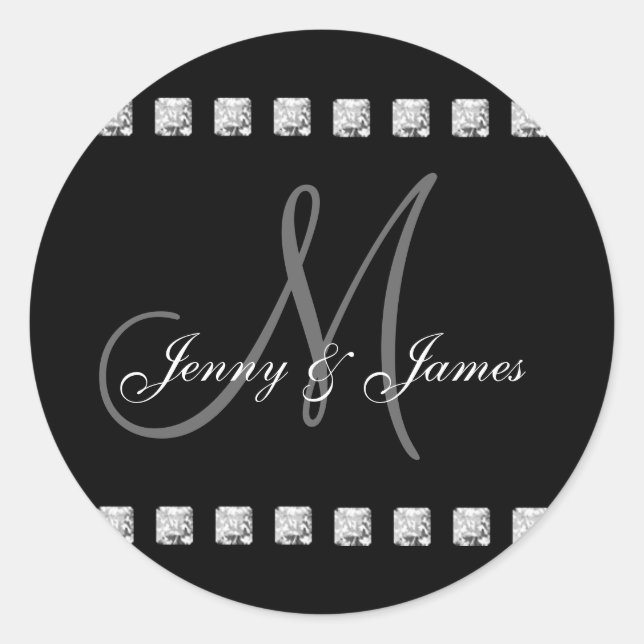 Diamond Initial M Names Wedding Stickers (Front)