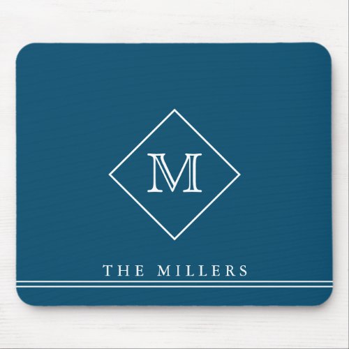 Diamond Initial Monogram Personalized Navy Blue  Mouse Pad
