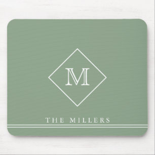 Diamond Initial Monogram, Personalized Sage Green Mouse Pad