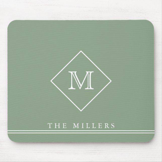 Diamond Initial Monogram, Personalized Sage Green Mouse Pad (Front)