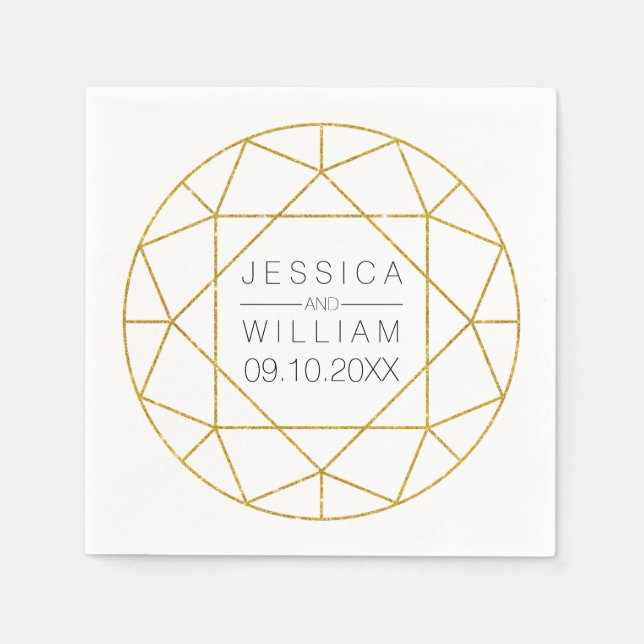 Diamond jewel geometric gold glitter wedding napkins (Front)