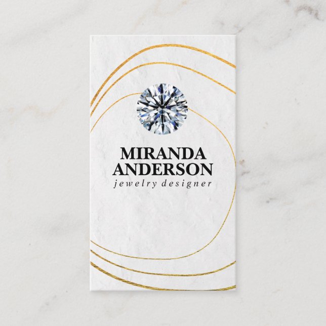 Diamond Jewel | Gold Line Art Business Card (Front)