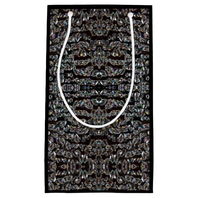 Diamond jewel pattern elegant silver and black small gift bag (Front)
