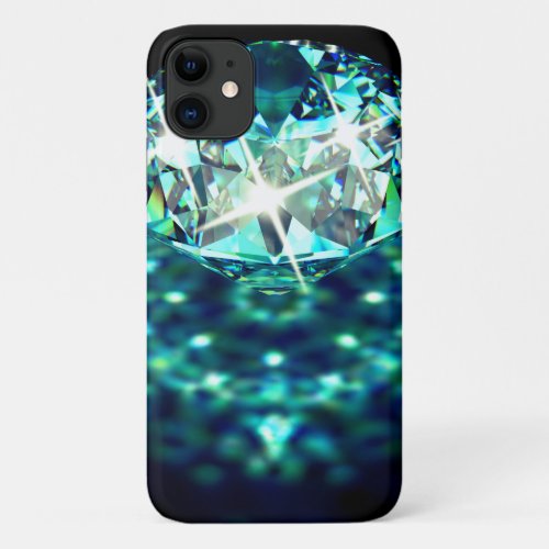 Diamond jewel sparkly look elegant black teal iPhone 11 case