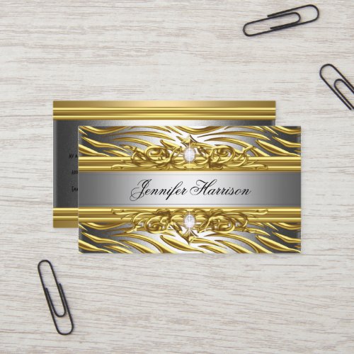 Diamond Jewel Zebra Gold On Gold Silver Elegant Business Card Templates