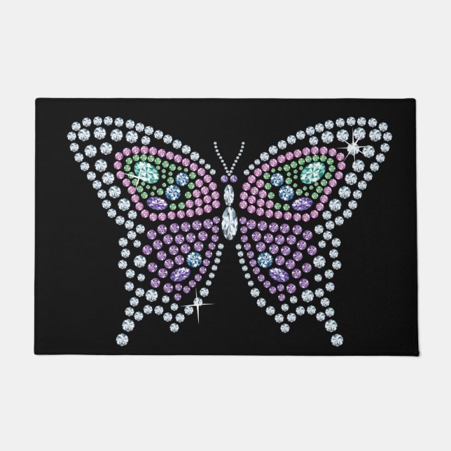 Diamond Jeweled Rhinestone Butterfly Doormat (Front)