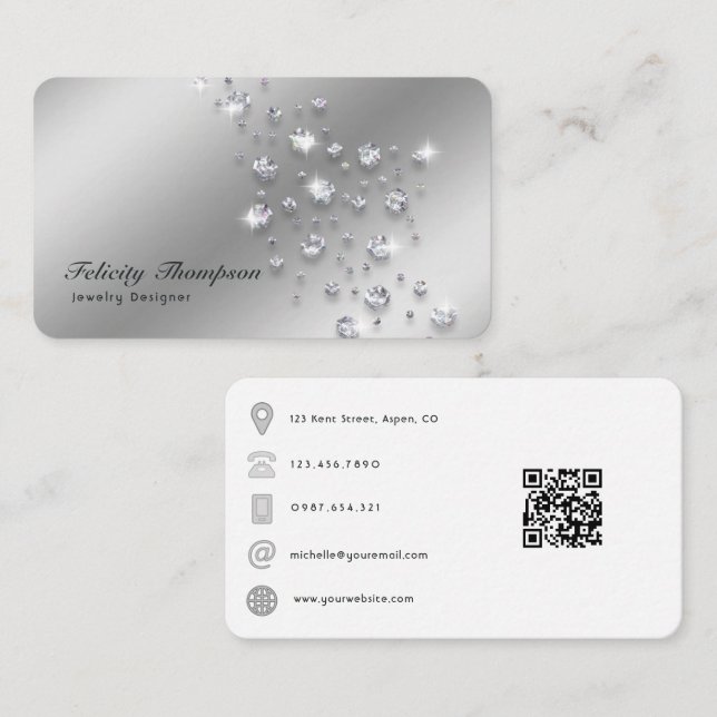 Diamond Jewelry Designer QR Code Business Card (Front/Back)