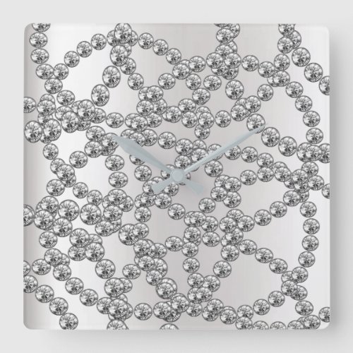Diamond Jewelry Gray Silver Graphite Metallic Square Wall Clock