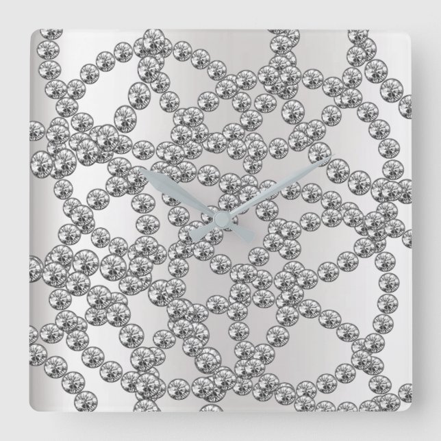 Diamond Jewelry Gray Silver Graphite Metallic Square Wall Clock (Front)