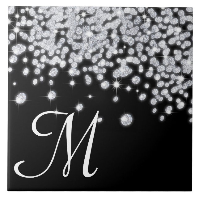 Diamond Jewels Jewelry Glitz Monogram Display Tile (Front)