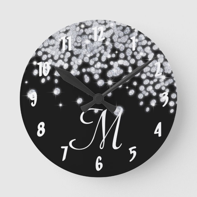 Diamond Jewels Jewelry Monogram Initial Wall Clock (Front)