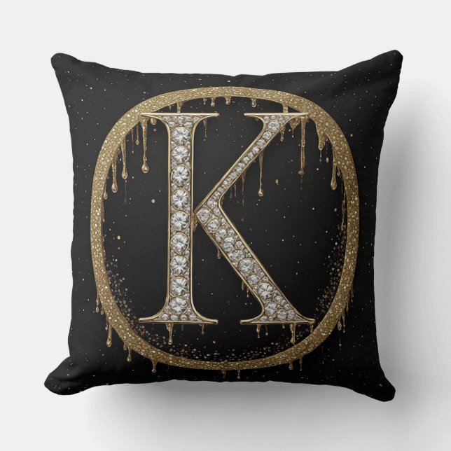 Diamond K Letter Monogram Personal Initial Gift Throw Pillow (Front)
