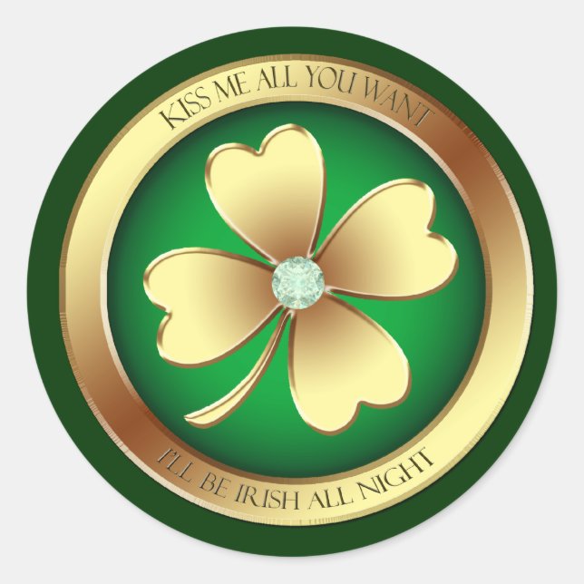 Diamond Kiss Me I'm Irish Shamrock Stickers (Front)