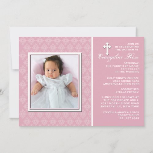 Diamond Lace Pink Photo Invitation