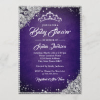 Diamond Lace Purple Silver Girl Baby Shower Invitation