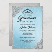Diamond Lace Sparkle Blue Quinceanera Invitation (Front/Back)