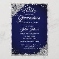 Diamond Lace Sparkle Navy Silver Quinceanera