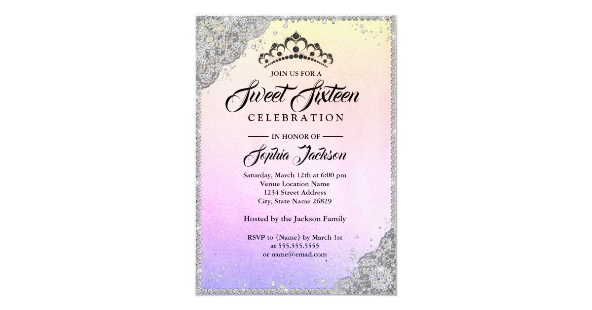 Diamond Lace Sparkle Rainbow Sweet Sixteen Invitation Zazzle Com