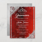Diamond Lace Sparkle Red Silver Quinceanera