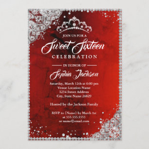 Diamond Lace Sparkle Red Sweet Sixteen Invitation
