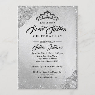 Diamond Lace Sparkle Silver Sweet Sixteen Invitation
