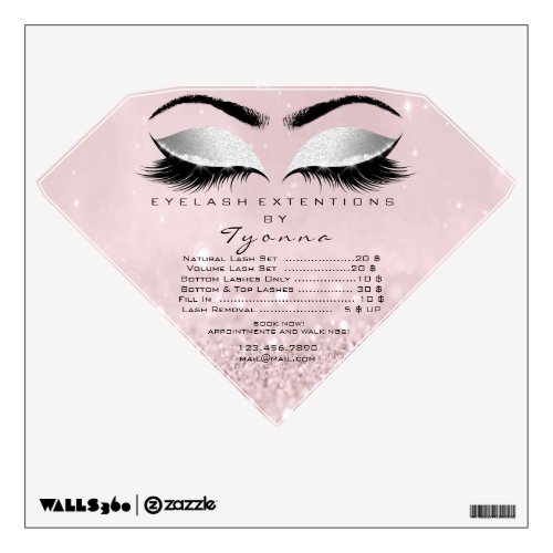 Diamond Lashes Extension Price List Pink Gray Wall Decal