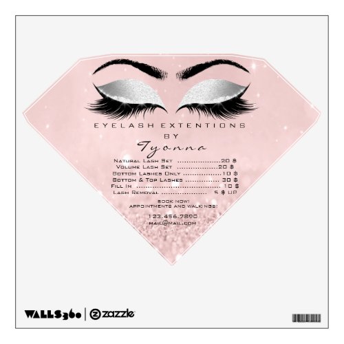 Diamond Lashes Extension Price List Pink Gray Wall Decal