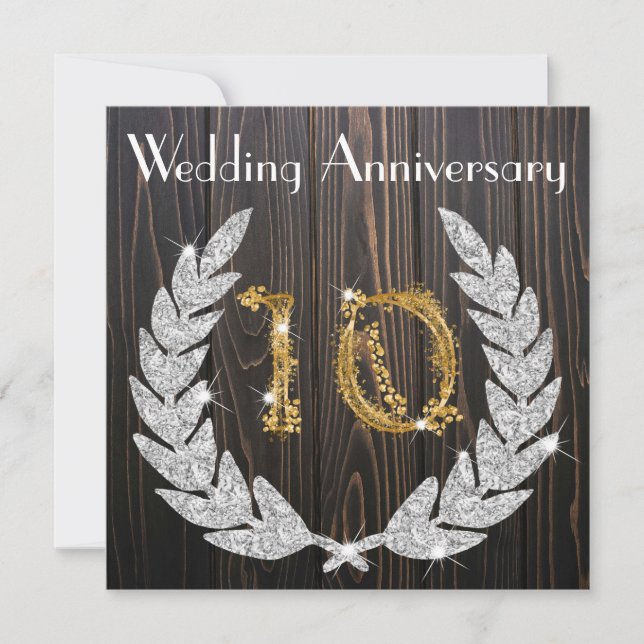 Diamond Laurel & Gold 10th Wedding Anniversary Invitation (Front)