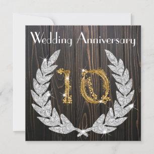 Diamond Laurel & Gold 10th Wedding Anniversary Invitation