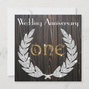 Diamond Laurel & Gold 1st Wedding Anniversary Invitation