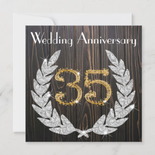 Diamond Laurel & Gold 35th Wedding Anniversary Inv Invitation