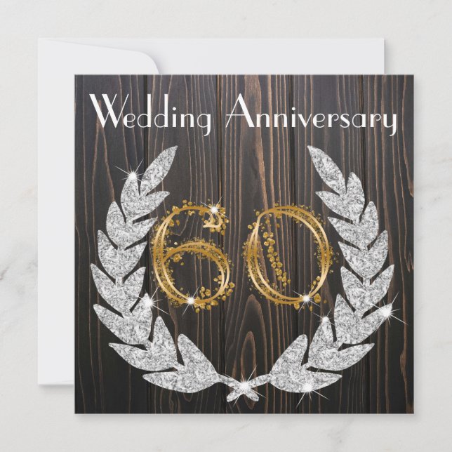 Diamond Laurel & Gold 60th Wedding Anniversary  In Invitation (Front)