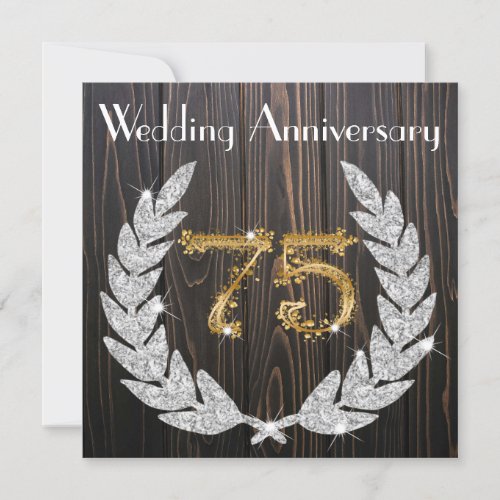 Diamond Laurel  Gold 75th Wedding Anniversary Inv Invitation