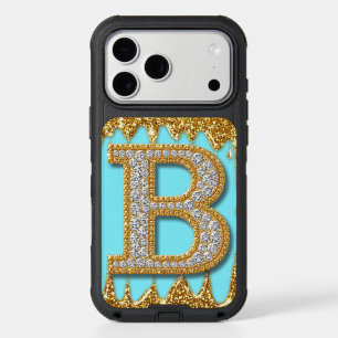 Diamond Letter B on Gold Glitter Luxury Design iPhone 17 Pro Max Case