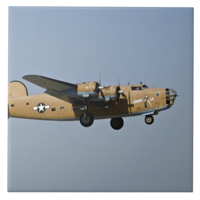Diamond Lil B-24 Bomber, landing at Oshkosh, Ceramic Tile (Front)