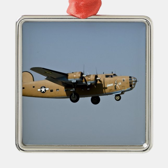 Diamond Lil B-24 Bomber, landing at Oshkosh, Metal Ornament (Front)