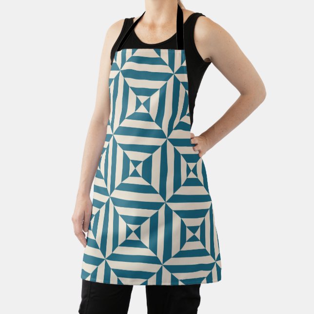 Diamond Lines Pattern (Aegean Blue and Cream) Apron (Insitu)