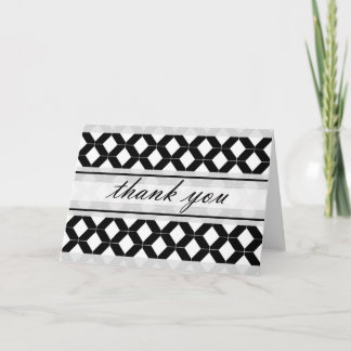 Diamond Lines Thank You Damask Black and White Card