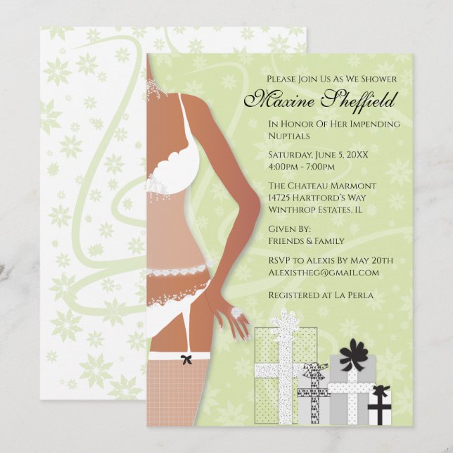 Diamond Lingerie Bridal Shower Chartreuse Green Invitation (Front/Back)