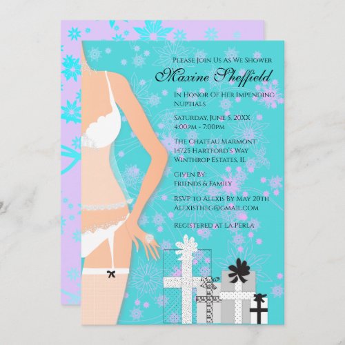 Diamond Lingerie Bridal Shower Teal and Purple Invitation